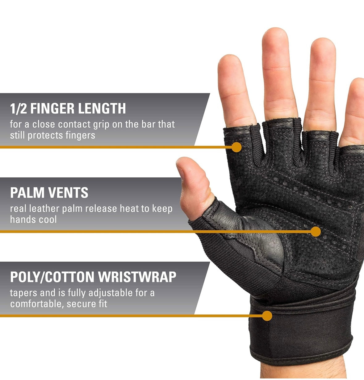 Harbinger Pro Wristwrap Weightlifting Gloves with Vented Cushioned Leather Palm (Pair), Medium, Black