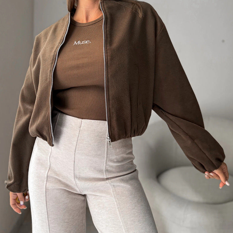 Women's Off-shoulder Round Neck Lantern Sleeve Short Coat