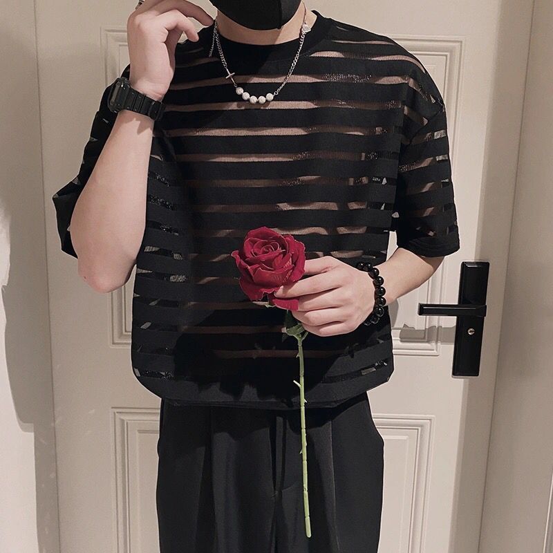 Men's Short Sleeve Thin Hollow T-shirt