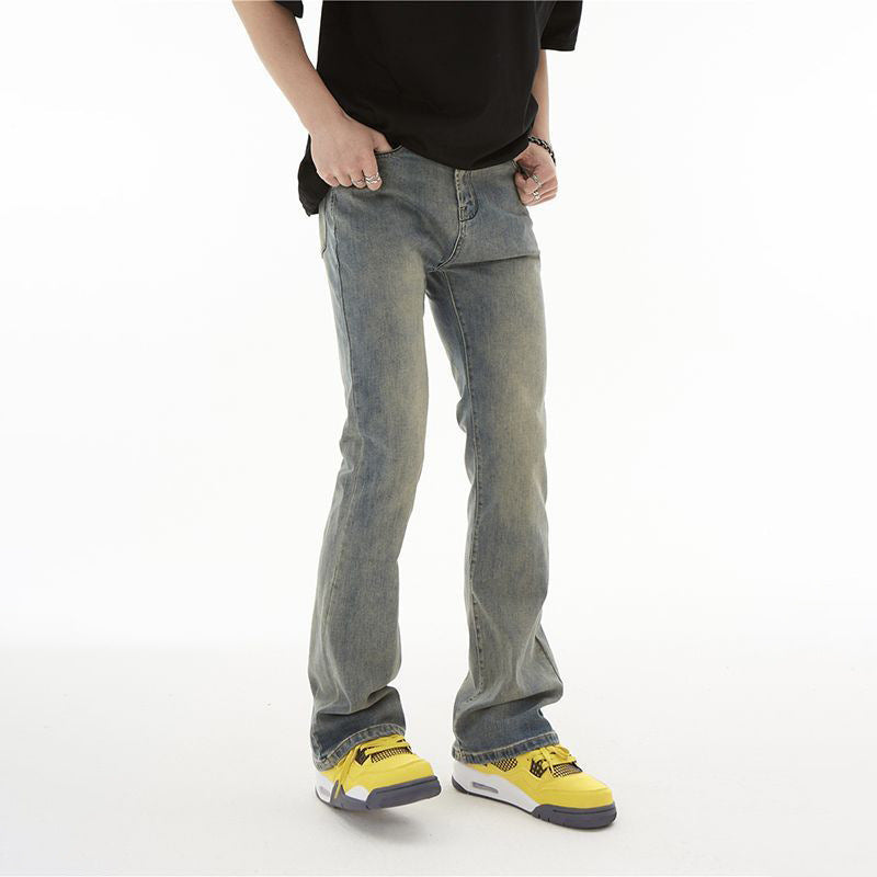 American Retro Yellow Mud Dyed Washed Worn Jeans Men