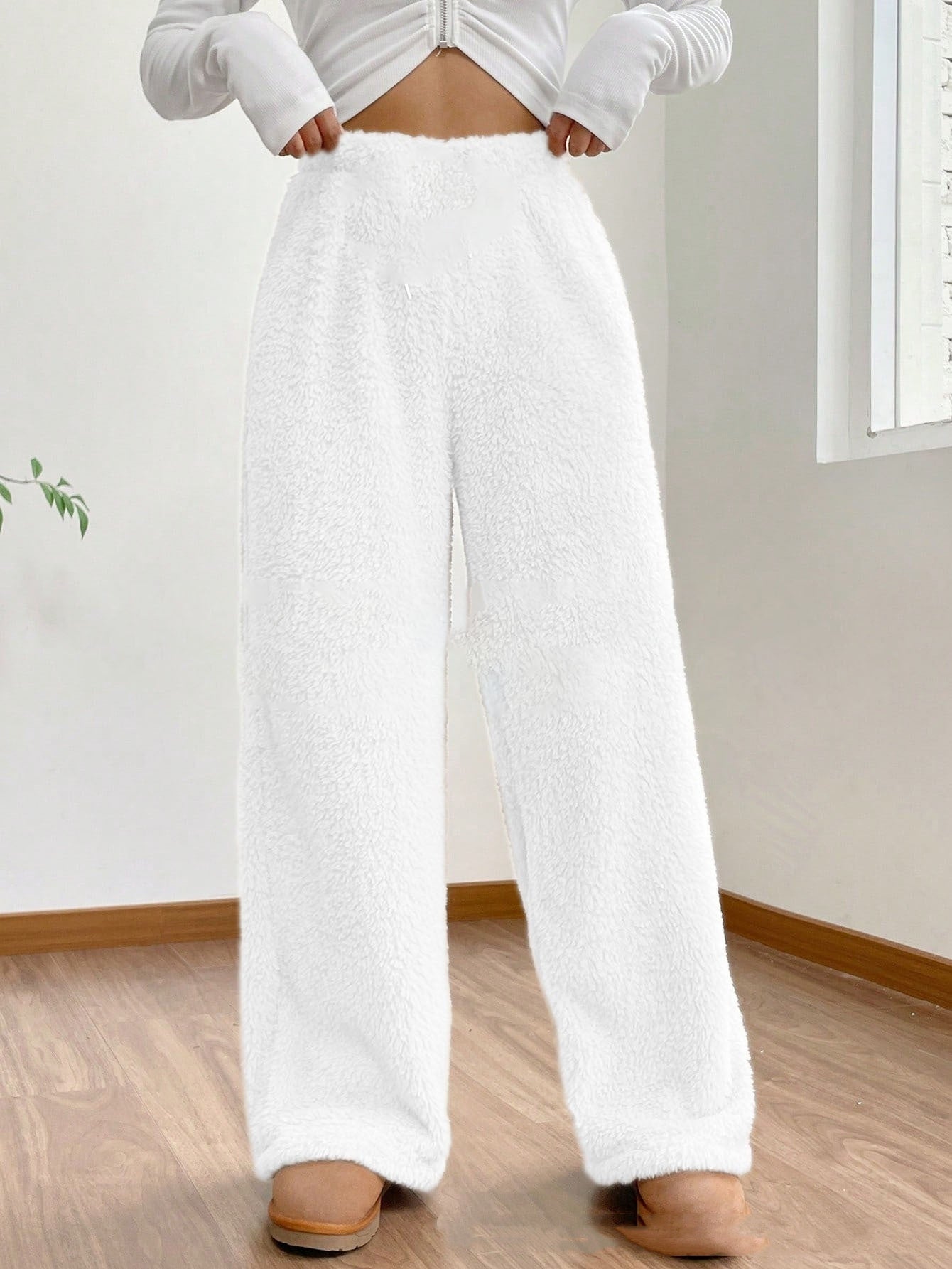 Women's Solid Color Loose Fleece Casual Pants