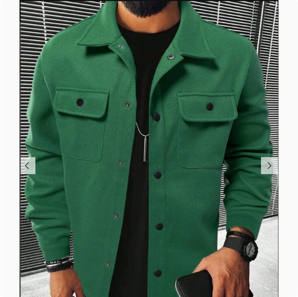 Men's Plaid Polyester Casual Jacket with Pockets