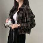 Short Long Sleeve Plaid Shirt Fashion Baggy Coat