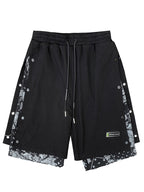 Hong Kong Style Breasted Shorts Men''s Hip Hop Cashew Flower Stitching Loose Fashion