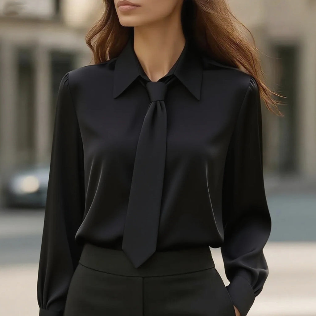 Solid Color Casual Tie Long Sleeve French Shirt Women's Shirt