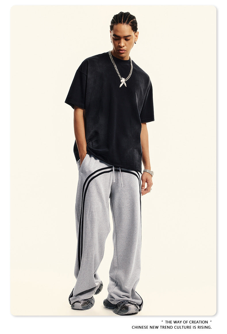 Street Fashion Sports Style Men's Washed Batik Ribbon Zipper Trousers