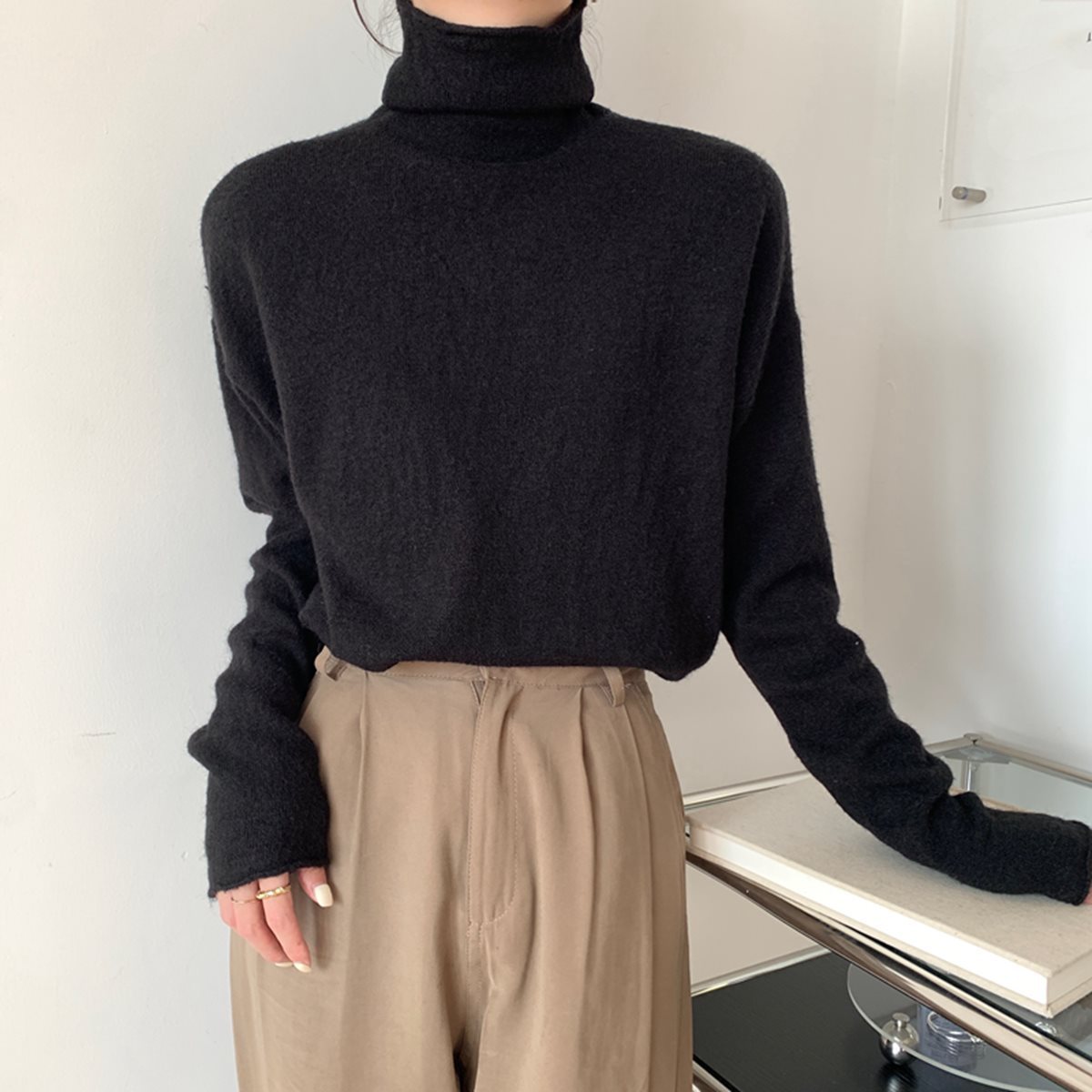 Korean Style High Collar Soft Glutinous Velvet Bottoming Sweater