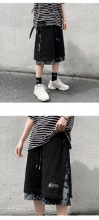 Hong Kong Style Breasted Shorts Men''s Hip Hop Cashew Flower Stitching Loose Fashion