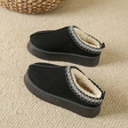 Baotou Plush Half Slippers Home Snow Boots Women's Fleece Warm Thick Bottom Cotton Shoes Ankle Flats