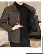Men's Houndstooth Faux Leather Casual Jacket