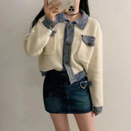 Color-contrasting Stripe Mixed Color Knitted Cardigan Women's Coat