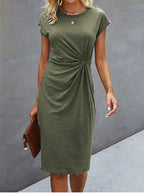 Solid Color Round Neck Loose Short Sleeve Dress