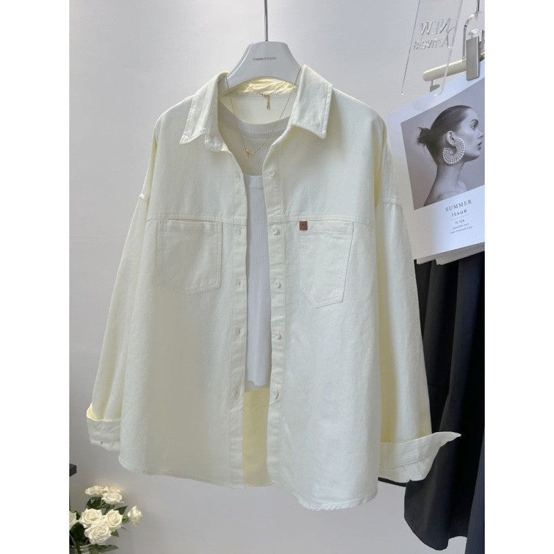 Short Autumn New Korean Style Pocket Loose Long-sleeved Top Shirt For Petite