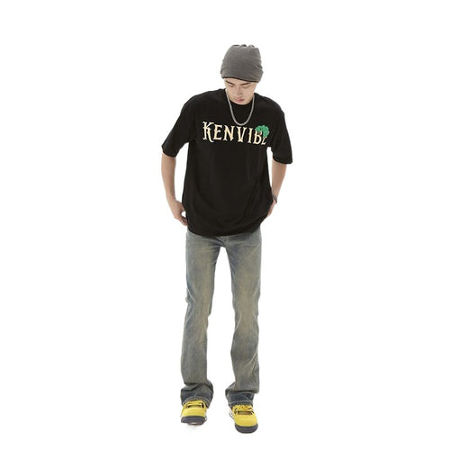 American Retro Yellow Mud Dyed Washed Worn Jeans Men