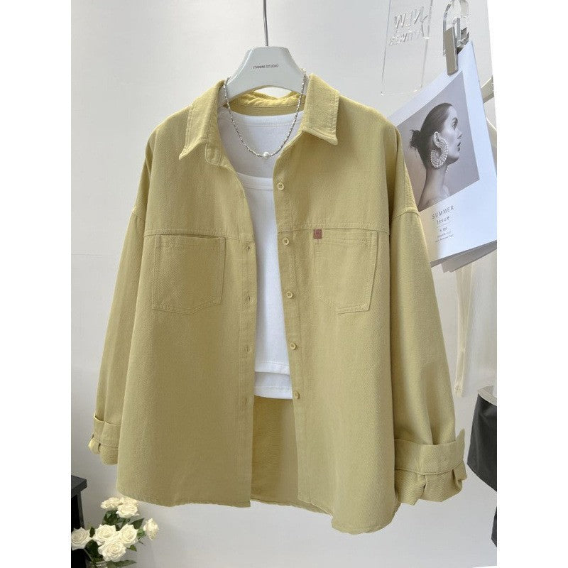 Short Autumn New Korean Style Pocket Loose Long-sleeved Top Shirt For Petite