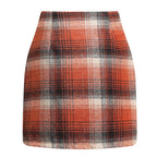 Women's high waisted plaid skirt tight pencil wool mini skirt