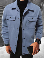 Men's Plaid Polyester Casual Jacket with Pockets