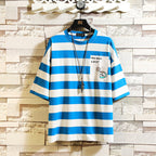 New Men's Fashion Striped Round Neck Short-sleeved T-shirt