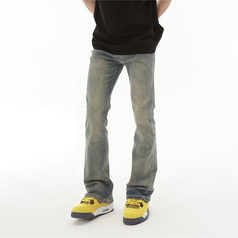 American Retro Yellow Mud Dyed Washed Worn Jeans Men