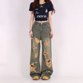 Retro Tattered Jeans Pants Love Wide Leg Jeans