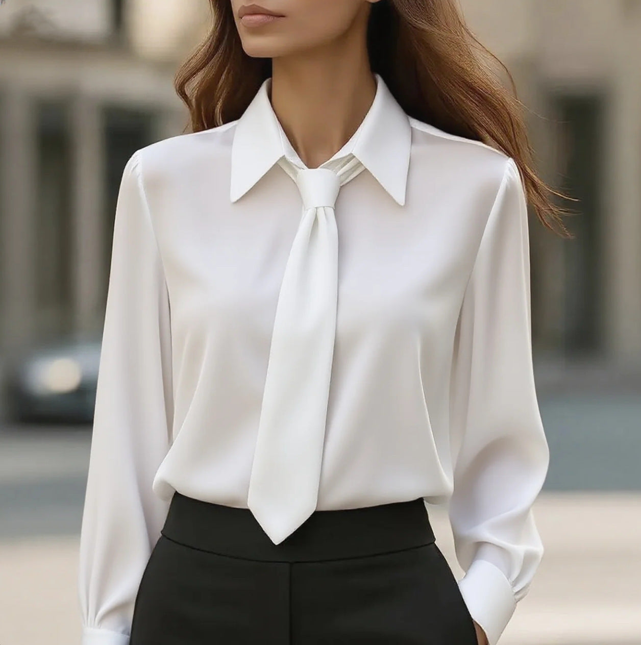 Solid Color Casual Tie Long Sleeve French Shirt Women's Shirt