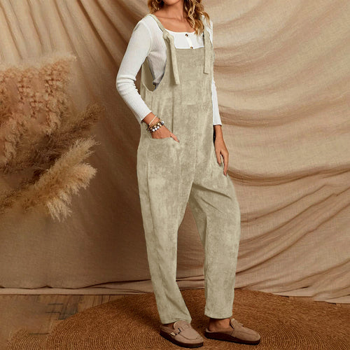 Corduroy multi pocket shoulder strap jumpsuit