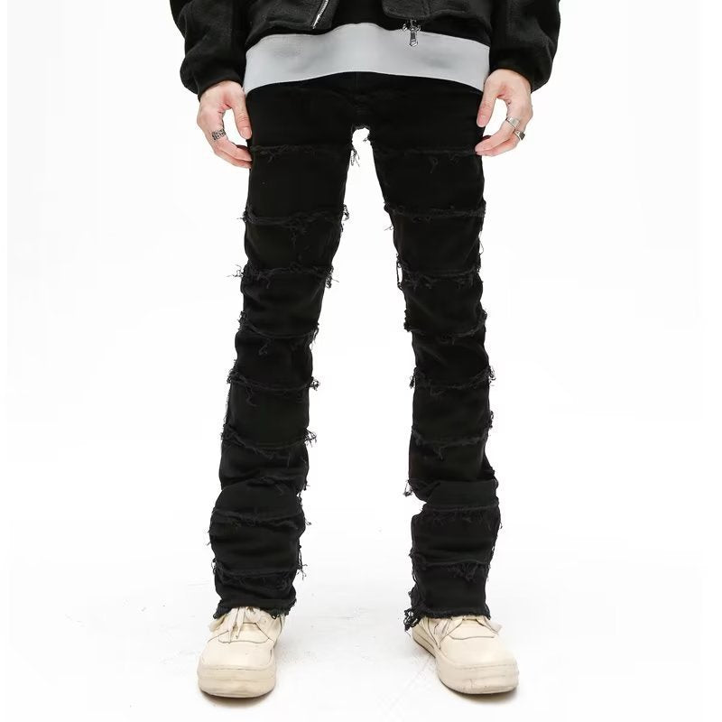 American Personality Jeans Zipper Worn Burrs Tassels Hip Hop Design Sense