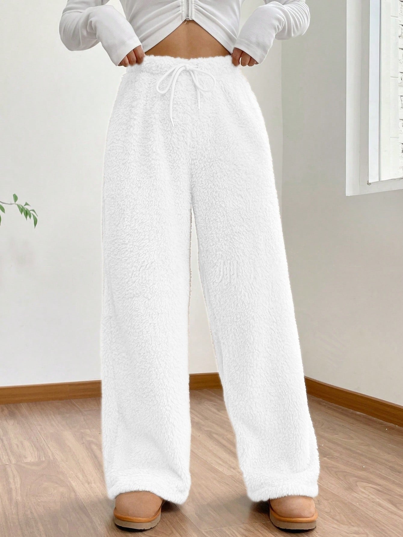 Women's Solid Color Loose Fleece Casual Pants