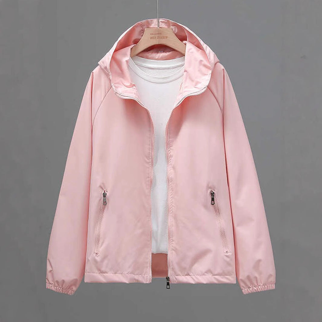 Women's Cropped Casual Loose Plus Size Hooded Thin Shell Jacket