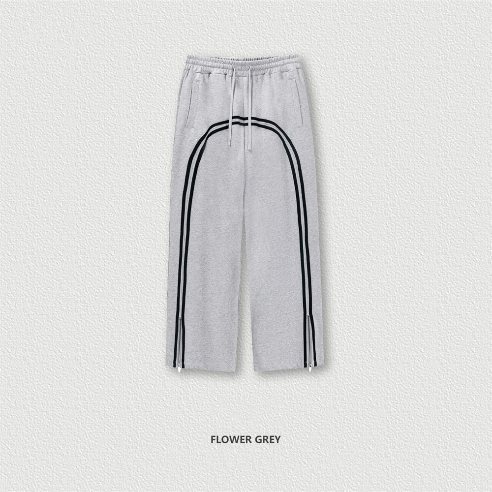 Street Fashion Sports Style Men's Washed Batik Ribbon Zipper Trousers