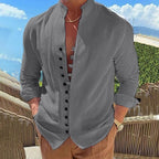 Retro Button Design Long-sleeved Shirt Men's Casual Loose Top Mens Clothing