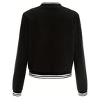 Women's Long Sleeve Contrast Trim Baseball Jacket - Casual Zip Up Sporty Top For Spring&Fall