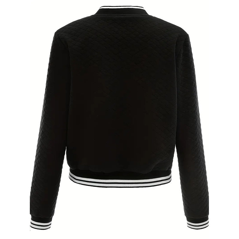 Women's Long Sleeve Contrast Trim Baseball Jacket - Casual Zip Up Sporty Top For Spring&Fall