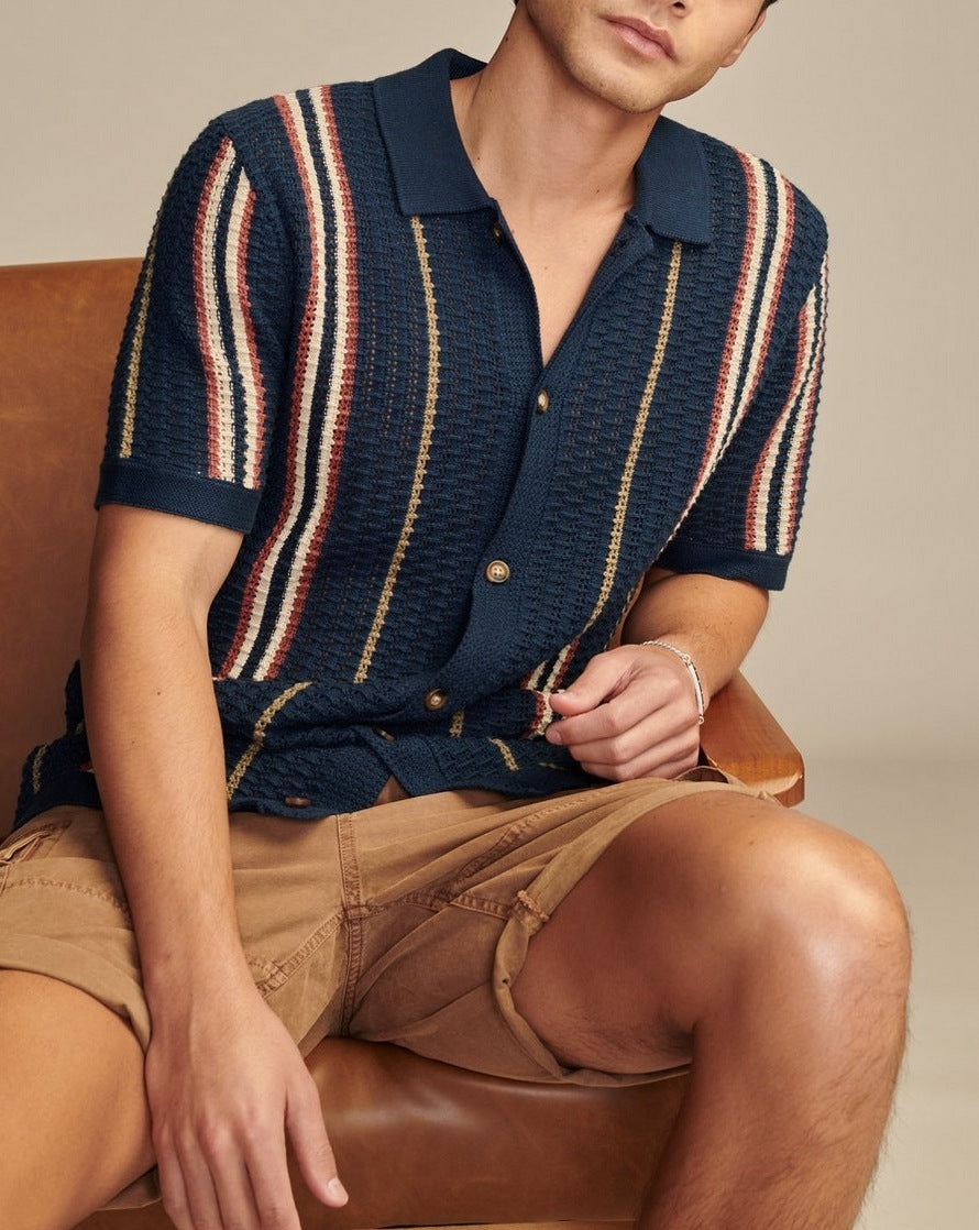 Men's Casual Hollow-out Knitted POLO Cardigan
