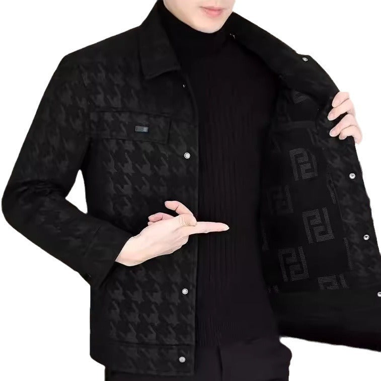 Men's Houndstooth Faux Leather Casual Jacket