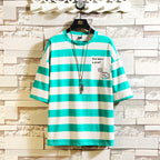 New Men's Fashion Striped Round Neck Short-sleeved T-shirt