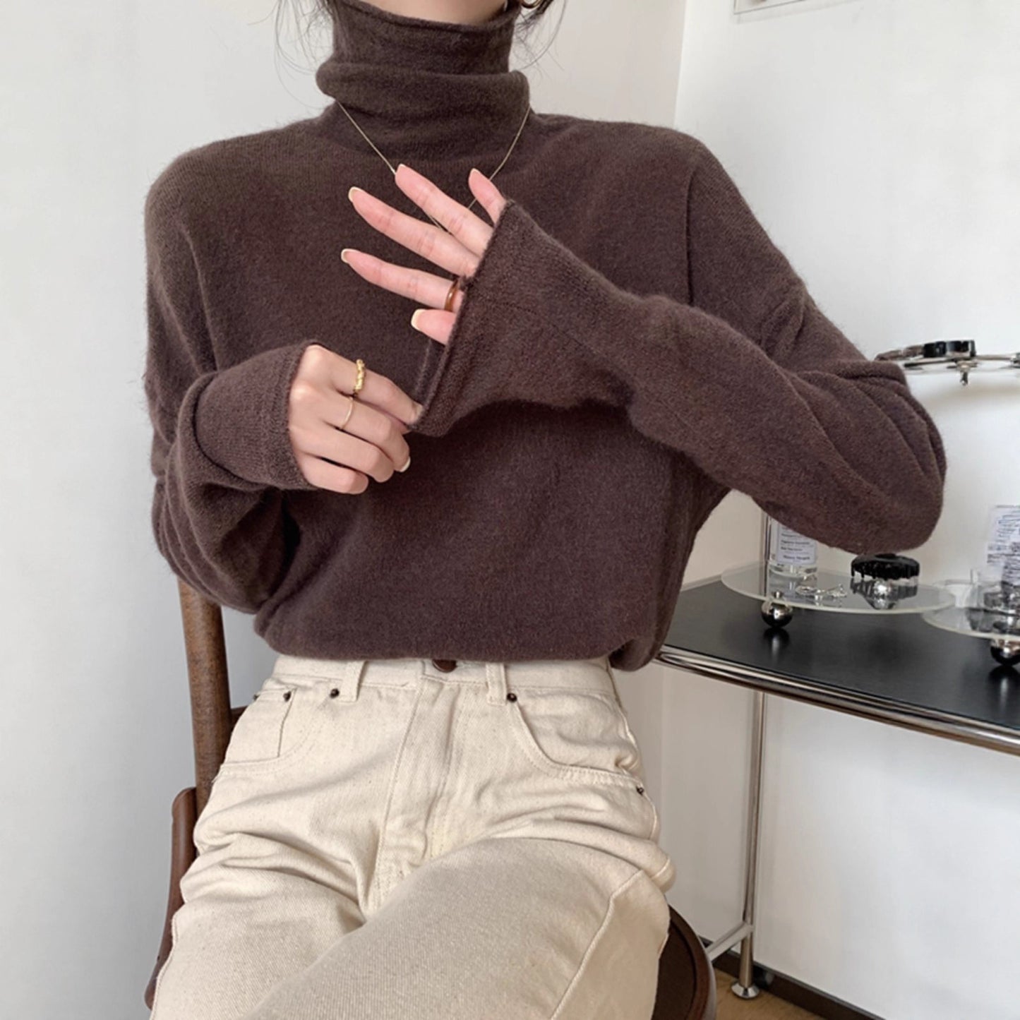 Korean Style High Collar Soft Glutinous Velvet Bottoming Sweater