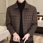 Men's Houndstooth Faux Leather Casual Jacket