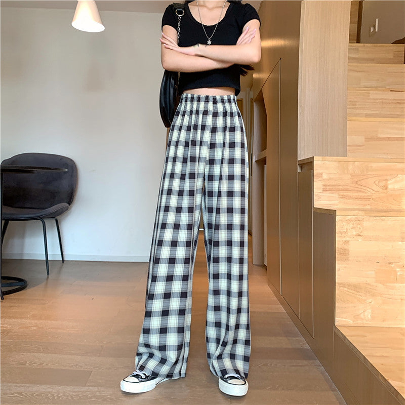 Women's Spring Thin Loose And Casual Plaid Trousers High Waist