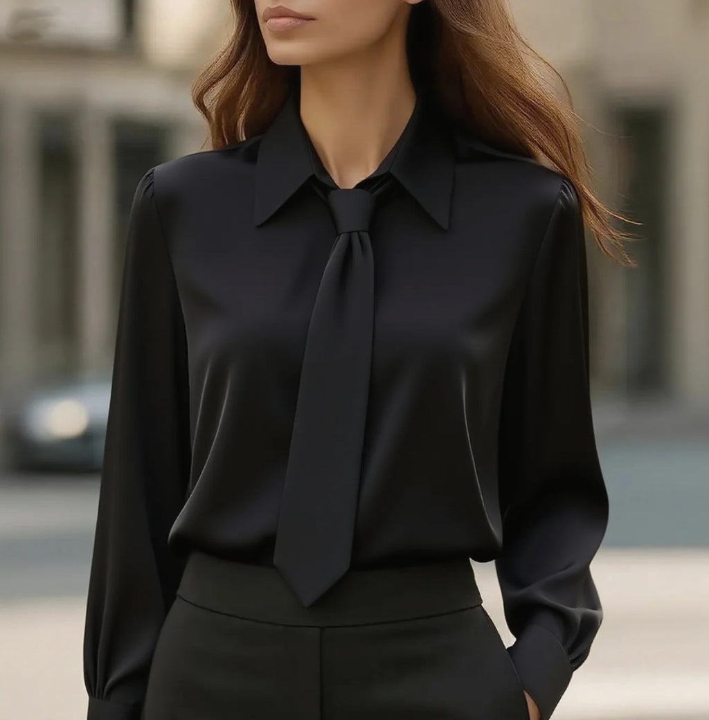 Solid Color Casual Tie Long Sleeve French Shirt Women's Shirt