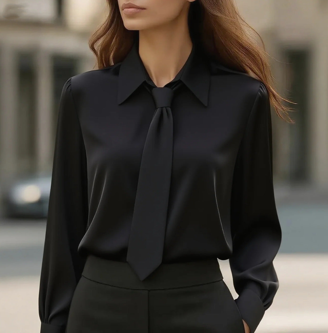 Solid Color Casual Tie Long Sleeve French Shirt Women's Shirt