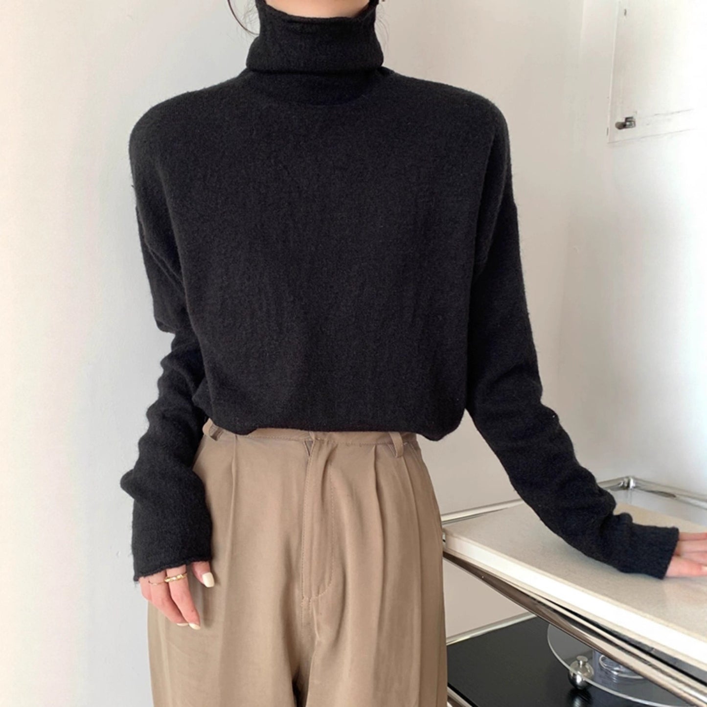 Korean Style High Collar Soft Glutinous Velvet Bottoming Sweater