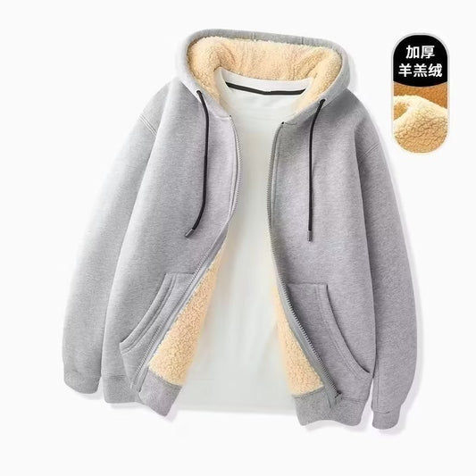 Plush And Thickened Lambskin Hooded Jacket Autumn And Winter Loose Casual Warm Sportswear Cardigan Hooded Sweatshirt Women