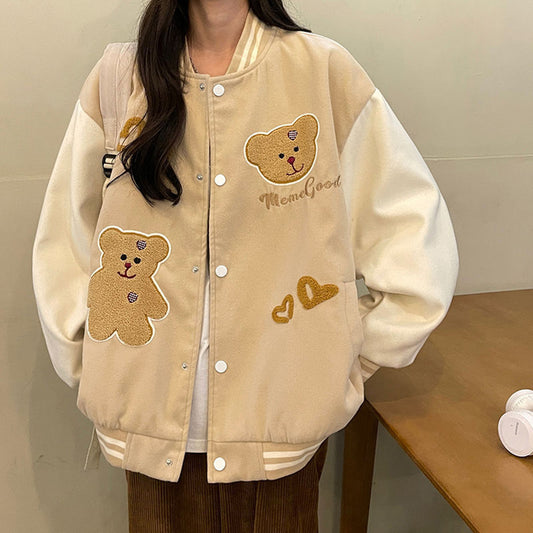 Girls' Bear Embroidered Baseball Uniform