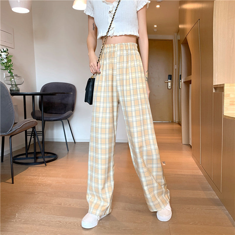 Women's Spring Thin Loose And Casual Plaid Trousers High Waist