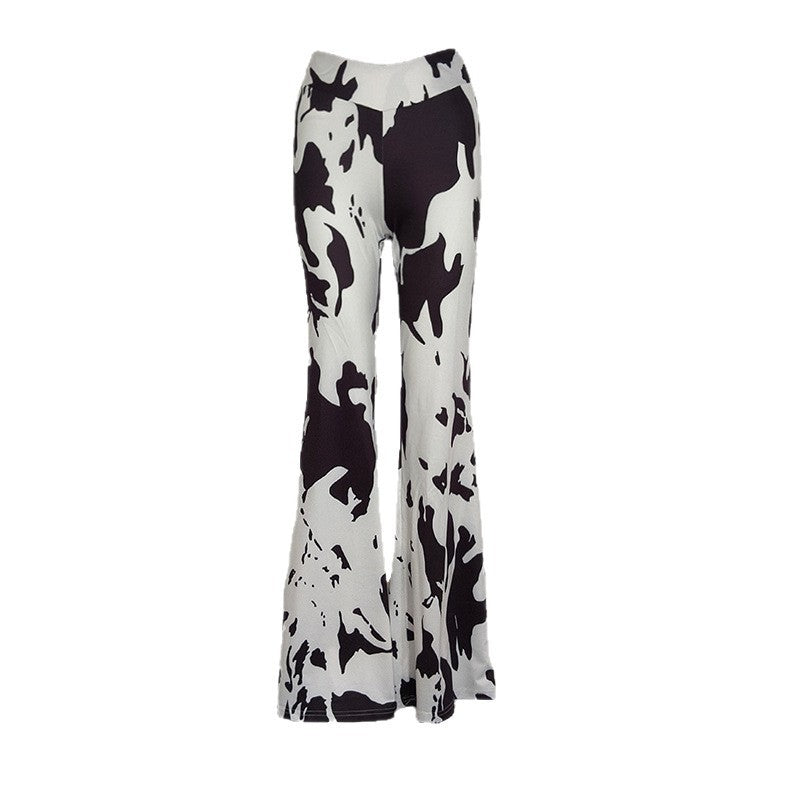 Cow Print Fashion High-waisted Casual Flared Pants
