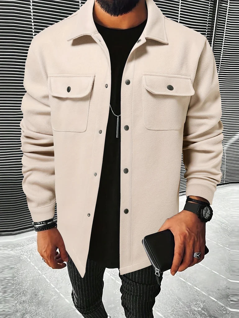Men's Plaid Polyester Casual Jacket with Pockets