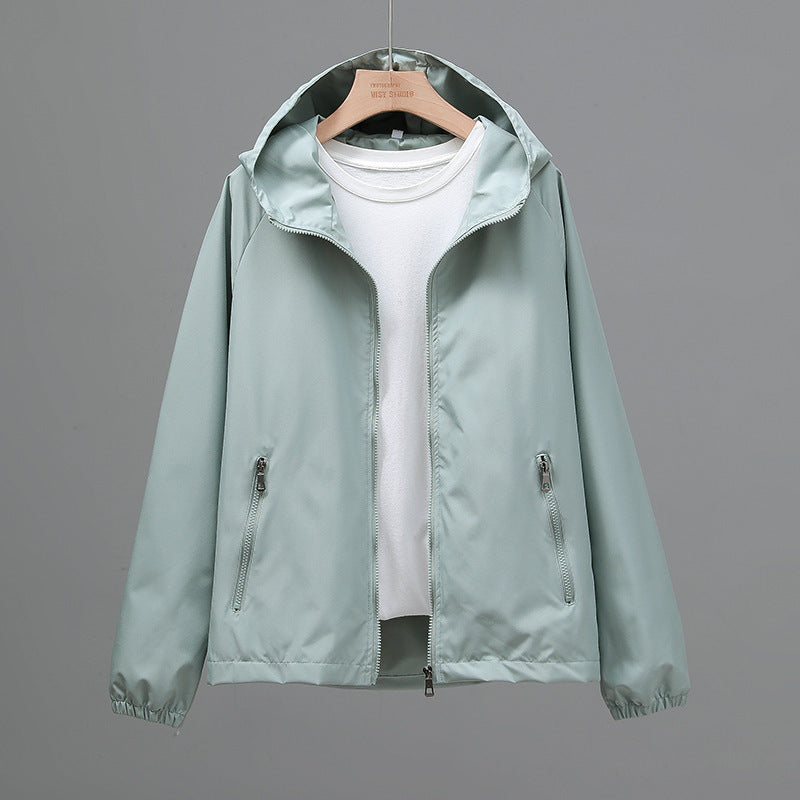 Women's Cropped Casual Loose Plus Size Hooded Thin Shell Jacket