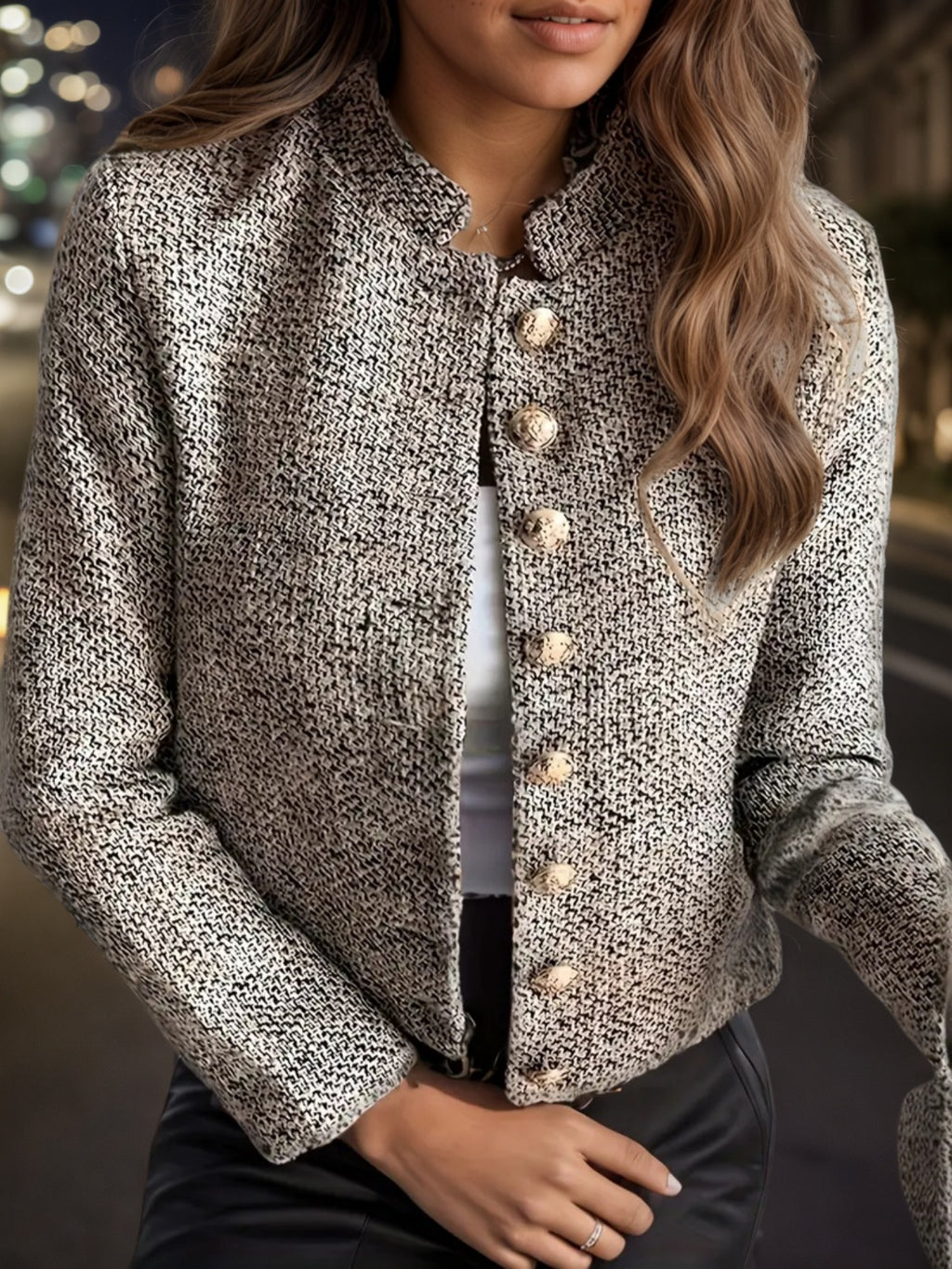 2025 Large Elegant Floral Top Lightweight Polyester Elegant Women's Fashion Floral Top - Long Sleeved, Buttoned Front, Opaque, Solid Color Jacket, Suitable For Work And Leisure