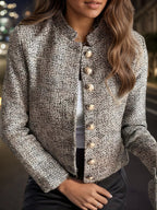 2025 Large Elegant Floral Top Lightweight Polyester Elegant Women's Fashion Floral Top - Long Sleeved, Buttoned Front, Opaque, Solid Color Jacket, Suitable For Work And Leisure